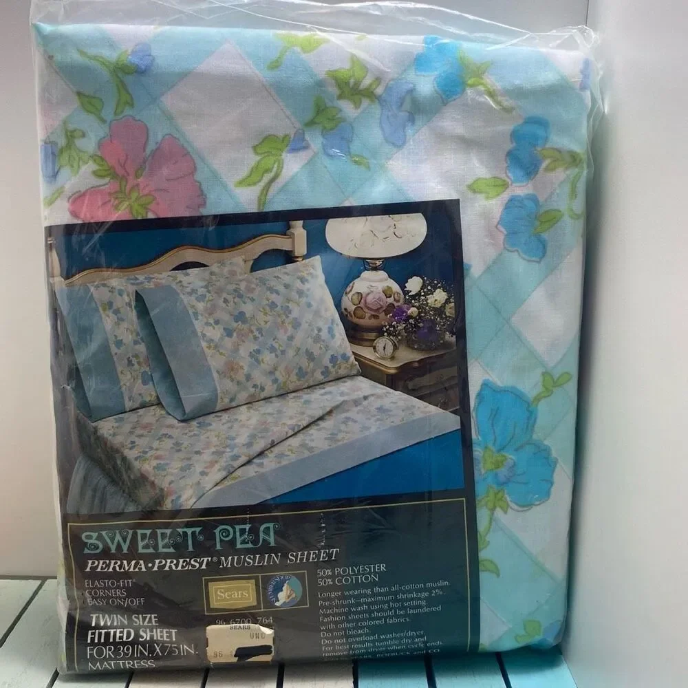 Vintage Sears Sweet Pea Twin Sheet Set NOS Floral Cottagecore 70s Bedding